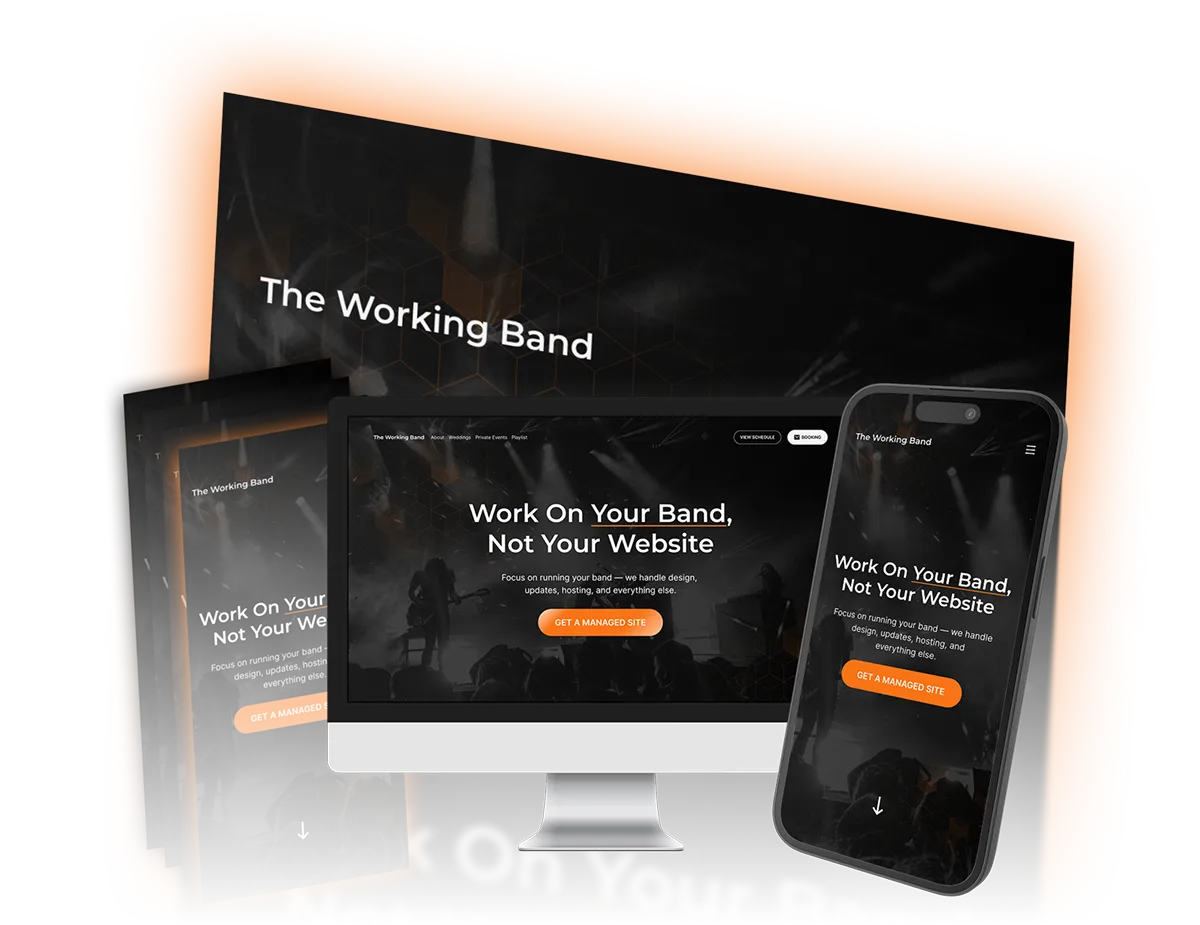 A website mockup for a working cover band